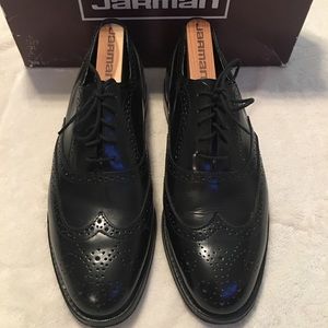 Men’s Jarman Genuine Leather Black Oxford Dress Shoes 8D Wood Shoe Keepers w/box